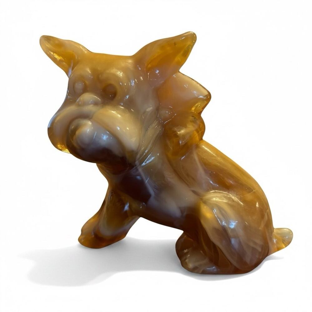 Vintage 1960s Imperial Caramel Slag Glass Parlour Pup Bulldog Figurine